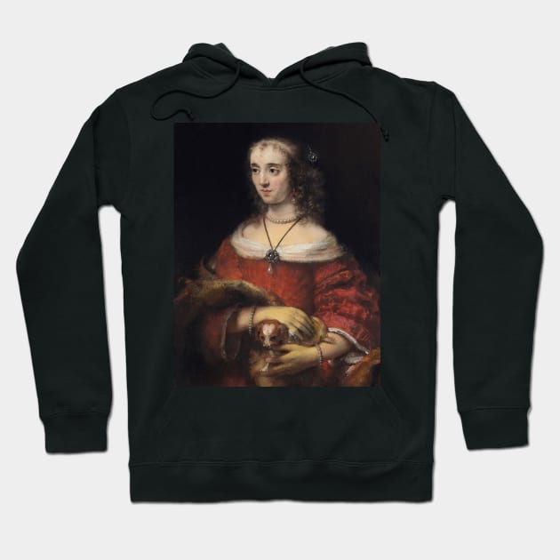 Portrait of a Lady with a Lap Dog by Rembrandt Hoodie by Classic Art Stall